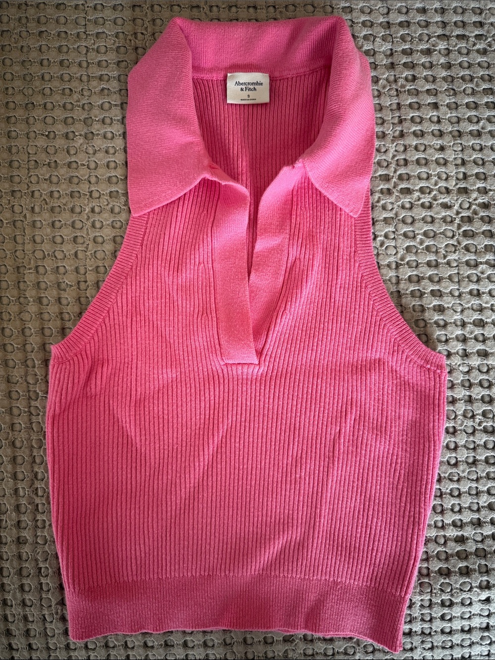 Abercrombie & Fitch Hot Pink Cropped Ribbed Polo Tank